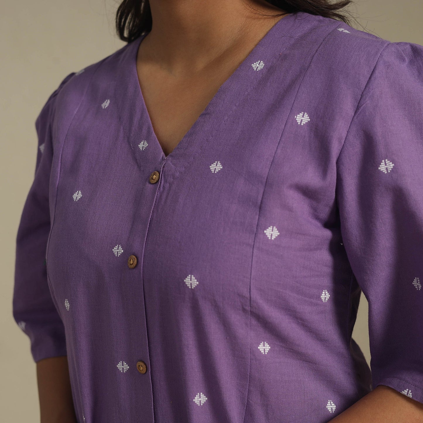 Purple - button down cotton jacquard dress 04 - handcrafted