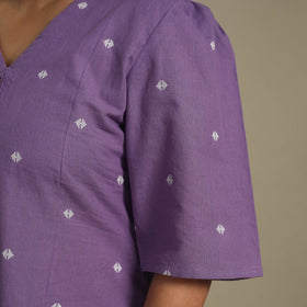 Purple - button down cotton jacquard dress 04 - handcrafted