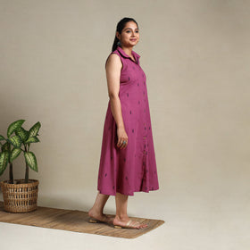 Purple Button Down Cotton Jacquard Dress
