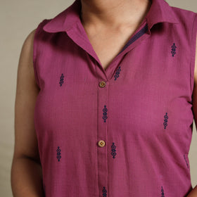Purple Button Down Cotton Jacquard Dress