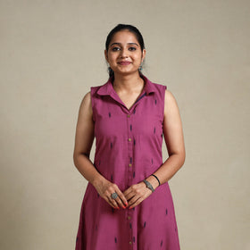 Purple Button Down Cotton Jacquard Dress