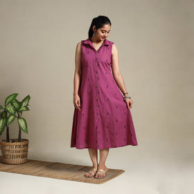 Purple Button Down Cotton Jacquard Dress