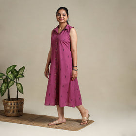 Purple Button Down Cotton Jacquard Dress