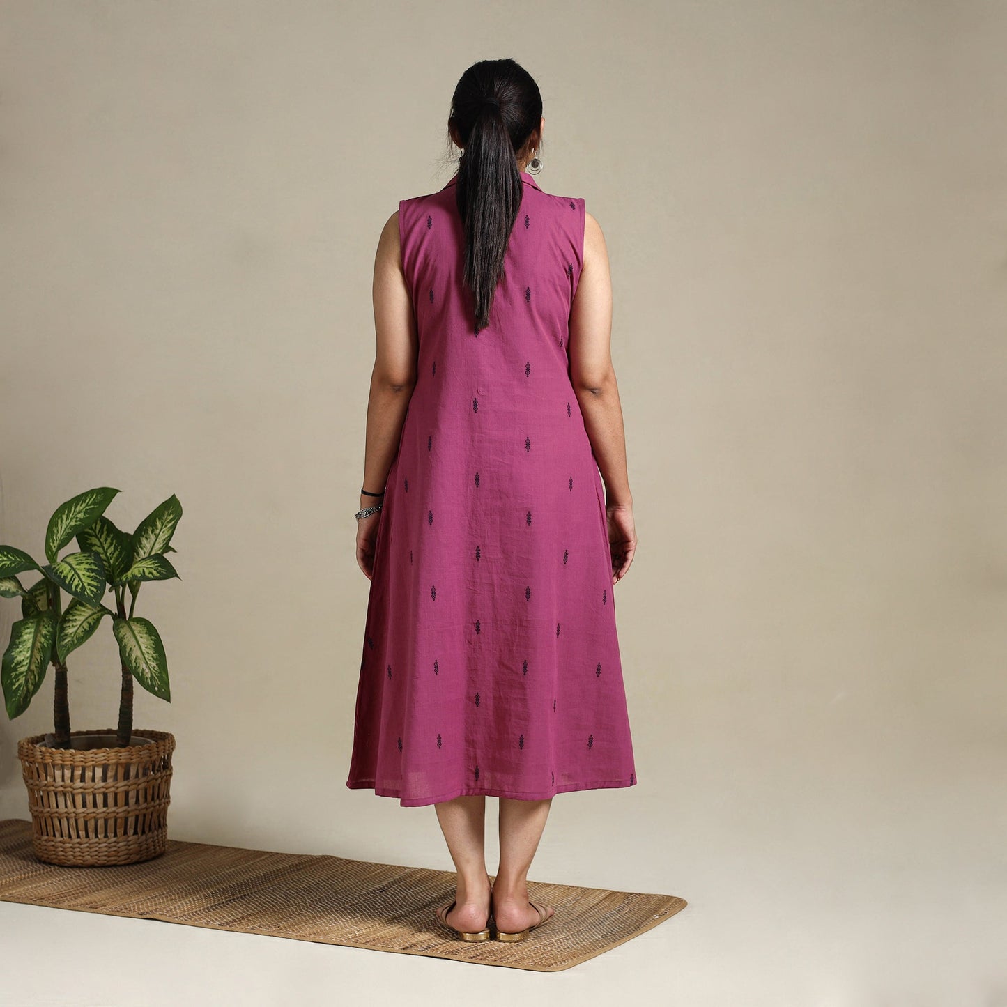 Purple Button Down Cotton Jacquard Dress