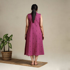 Purple Button Down Cotton Jacquard Dress