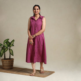 Purple Button Down Cotton Jacquard Dress