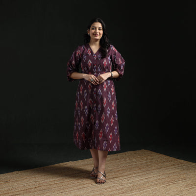Button down cotton pochampally ikat dress 04 - handcrafted