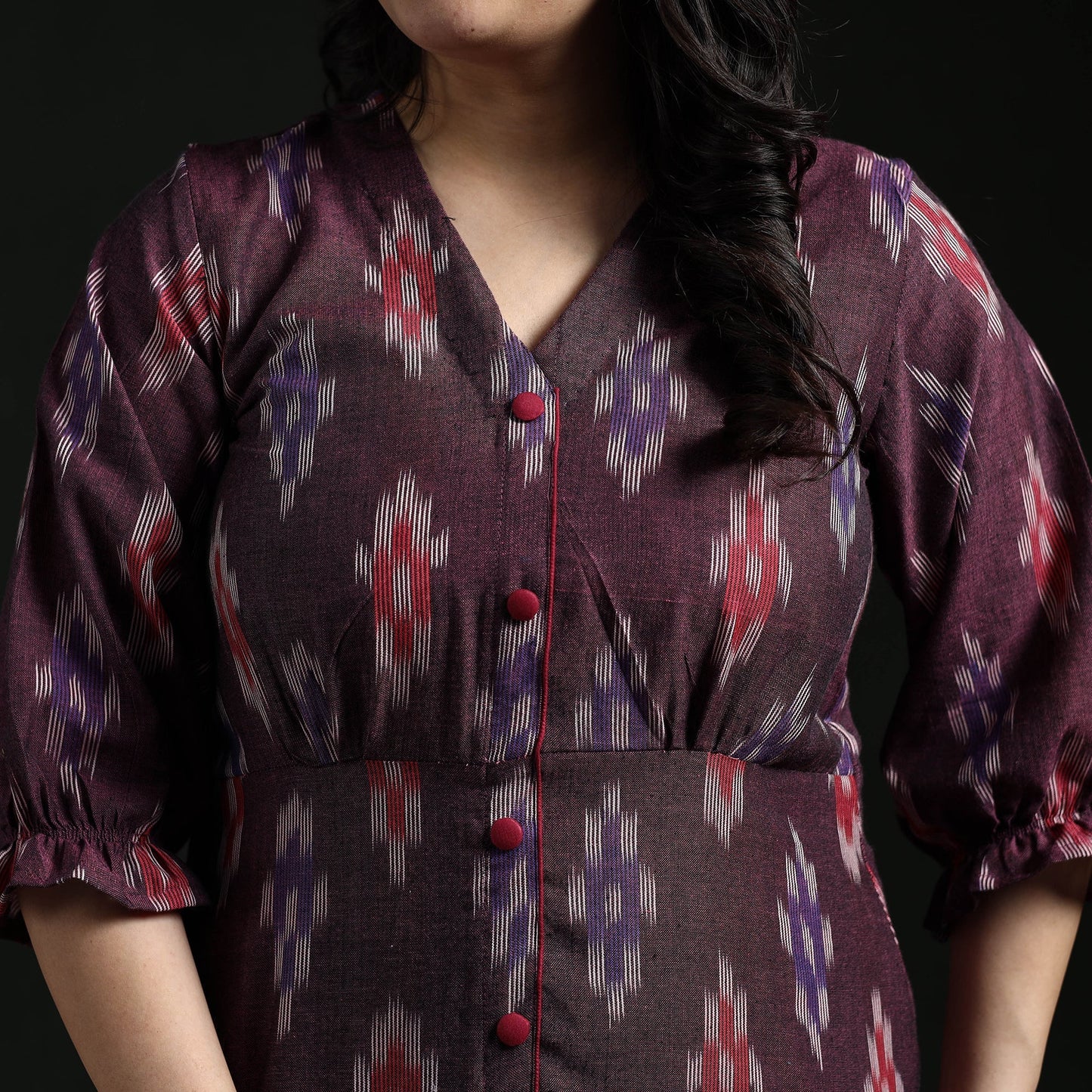 Button down cotton pochampally ikat dress 04 - handcrafted
