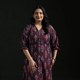 Button down cotton pochampally ikat dress 04 - handcrafted