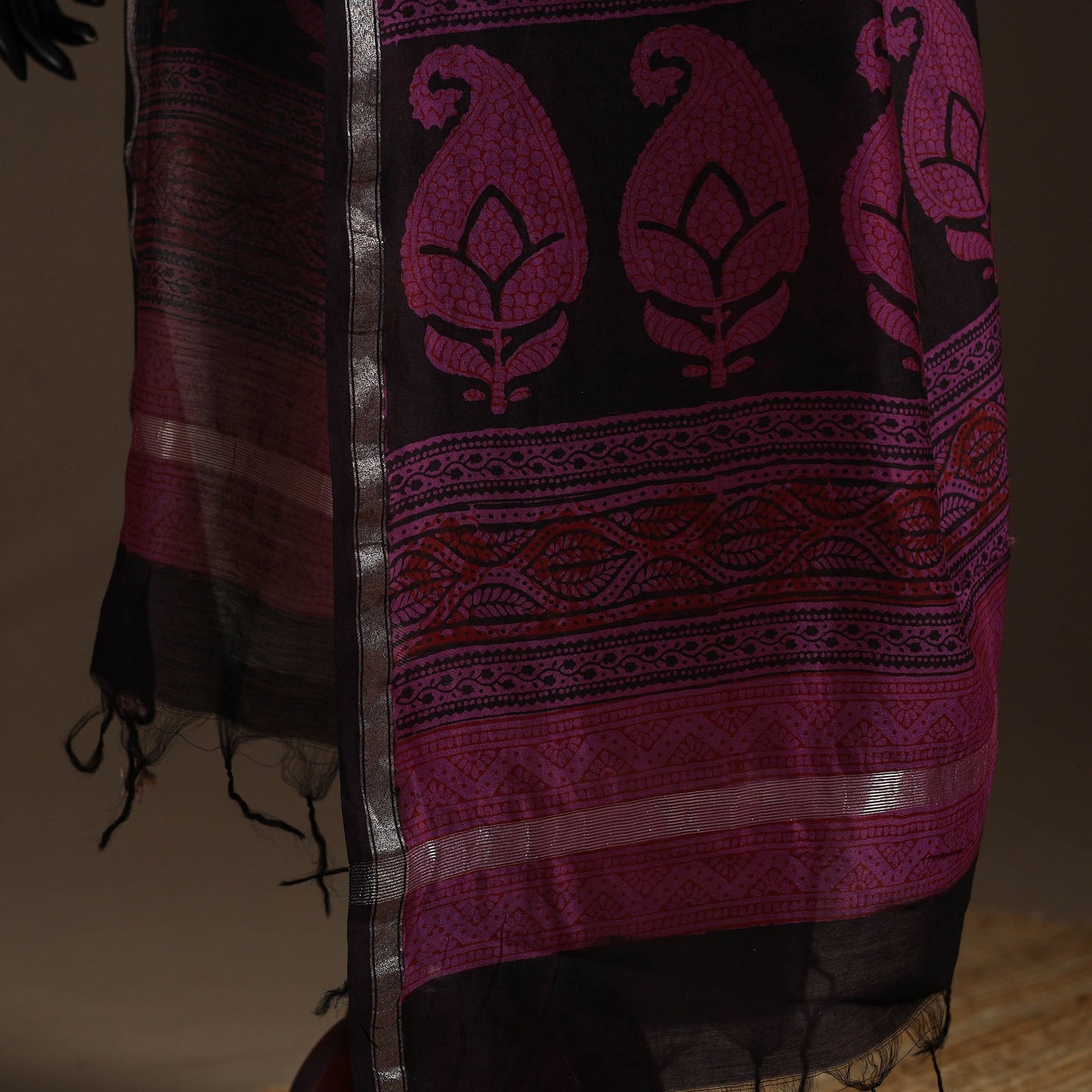 Chanderi silk bagh natural dyed dupatta with zari border 16