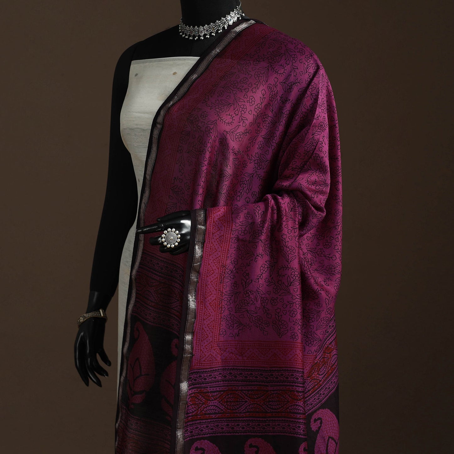 Chanderi silk bagh natural dyed dupatta with zari border 16