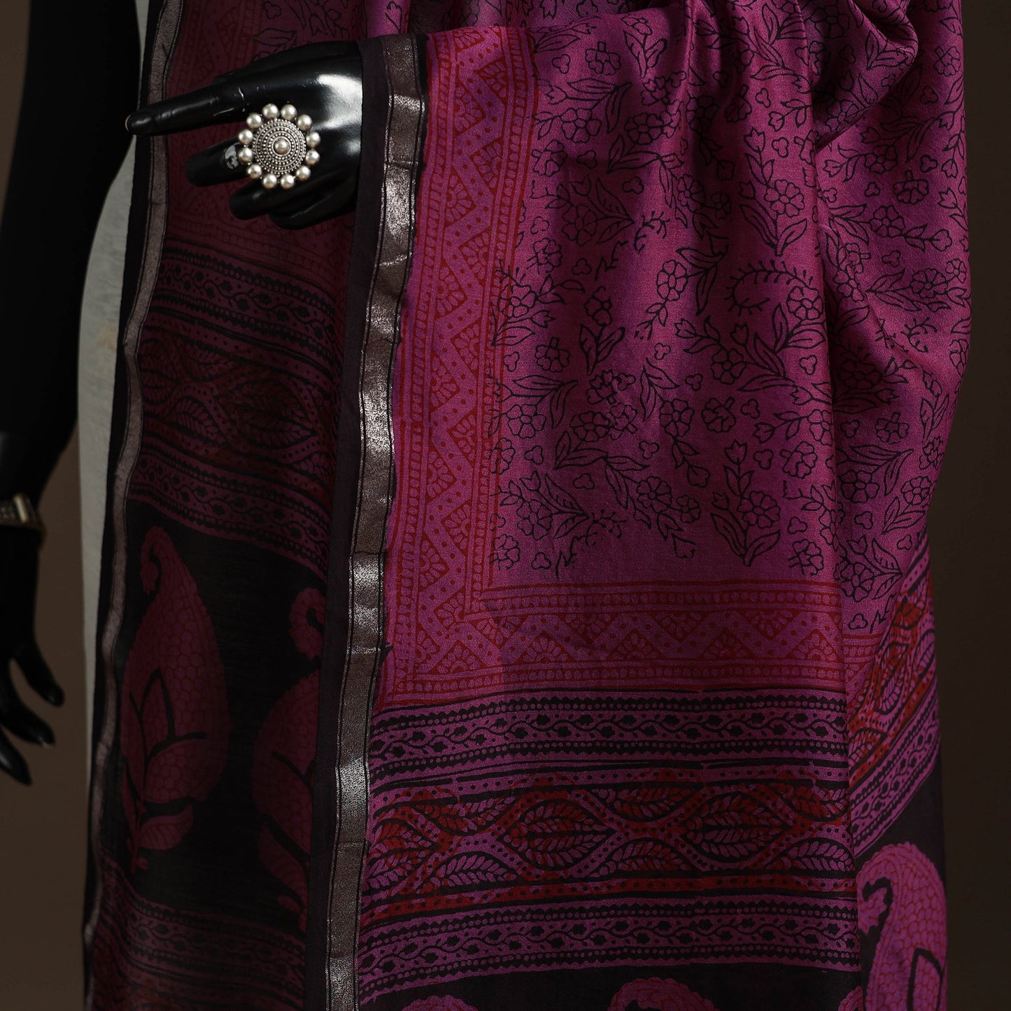 Chanderi silk bagh natural dyed dupatta with zari border 16