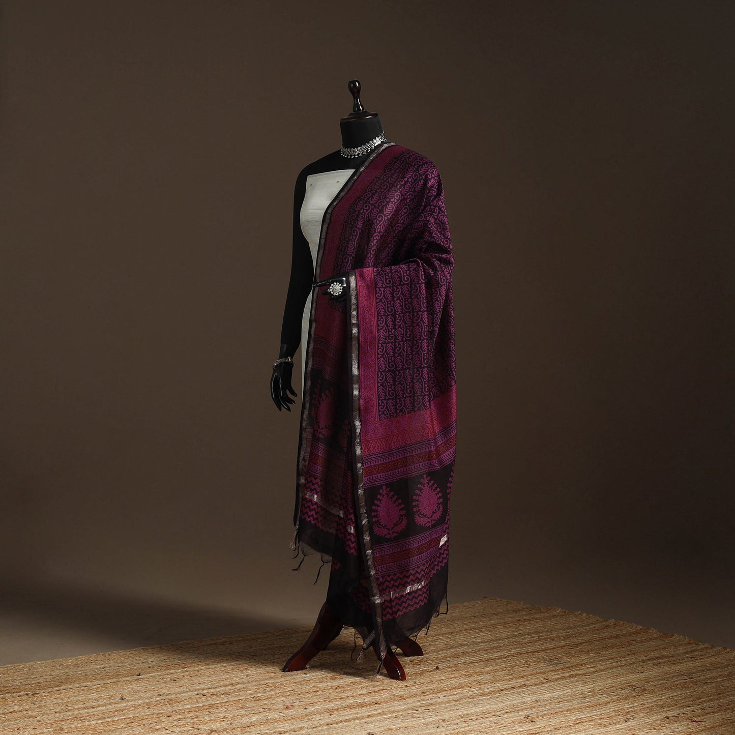 Chanderi silk bagh natural dyed dupatta with zari border 17