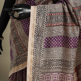 Purple - handloom chanderi silk bagh saree 13 - handcrafted