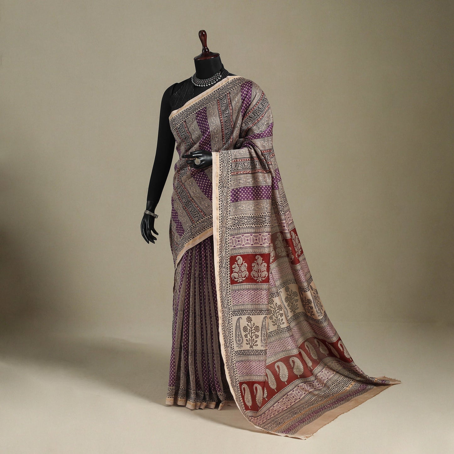 Purple - handloom chanderi silk bagh saree 13 - handcrafted