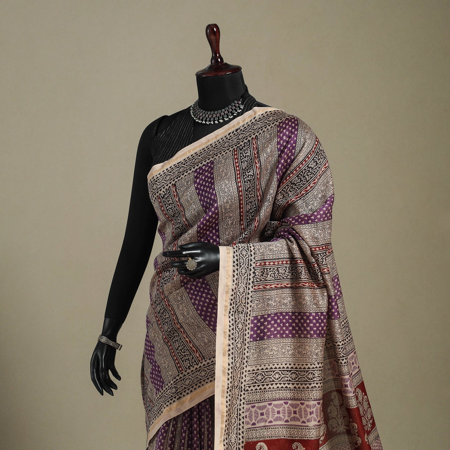 Purple - handloom chanderi silk bagh saree 13 - handcrafted