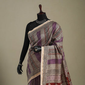 Purple - handloom chanderi silk bagh saree 13 - handcrafted