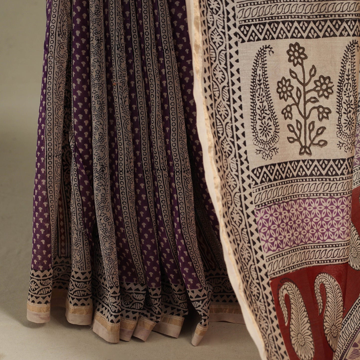 Purple - handloom chanderi silk bagh saree 13 - handcrafted