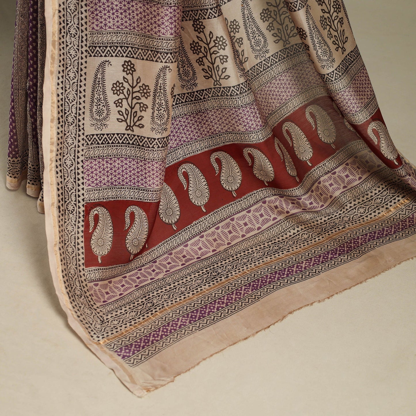 Purple - handloom chanderi silk bagh saree 13 - handcrafted