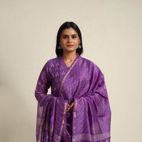  Purple Chanderi Silk Bagru Print Kurta Set