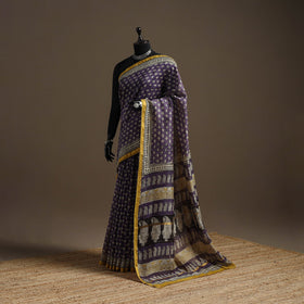 Chanderi silk hand bagru saree with zari border 07