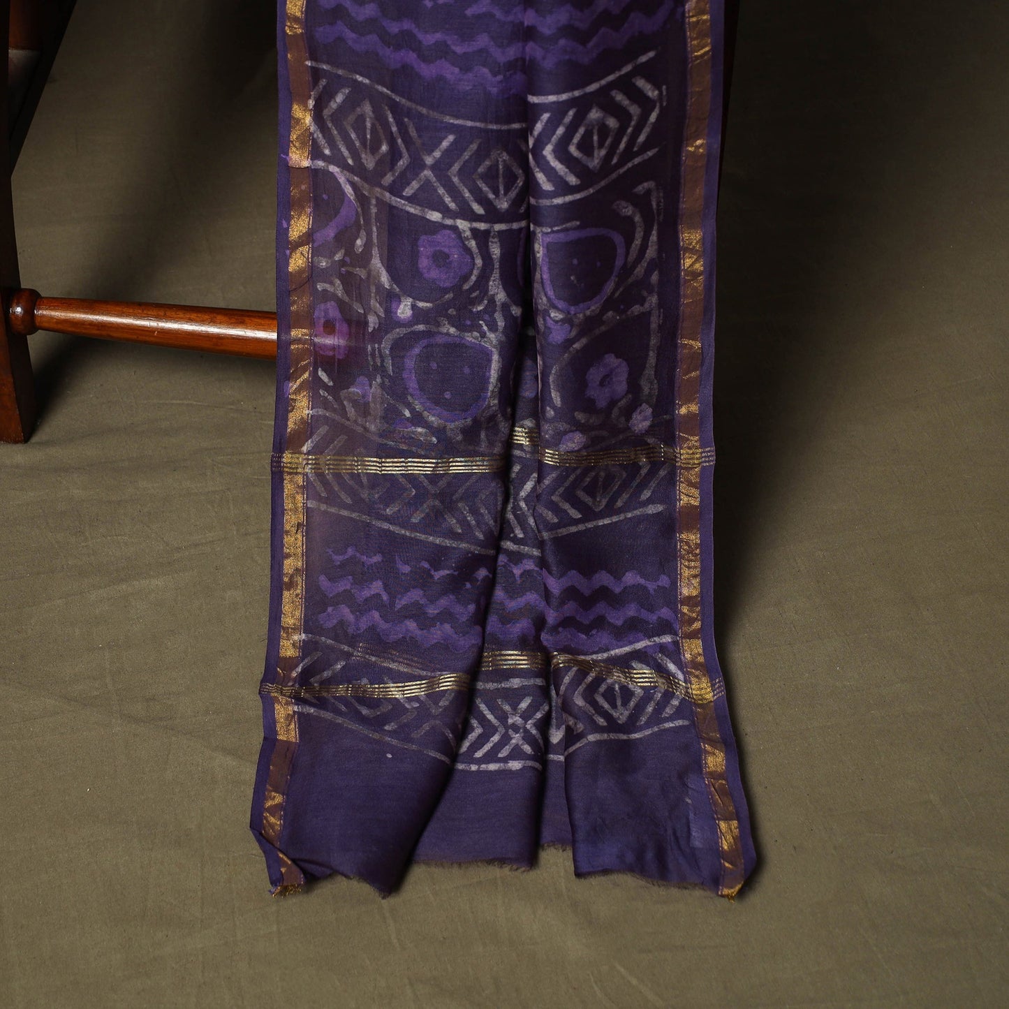 Chanderi silk hand block bagru print 3pc unstitched dress