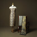 Chanderi silk hand block bagru print 3pc unstitched dress