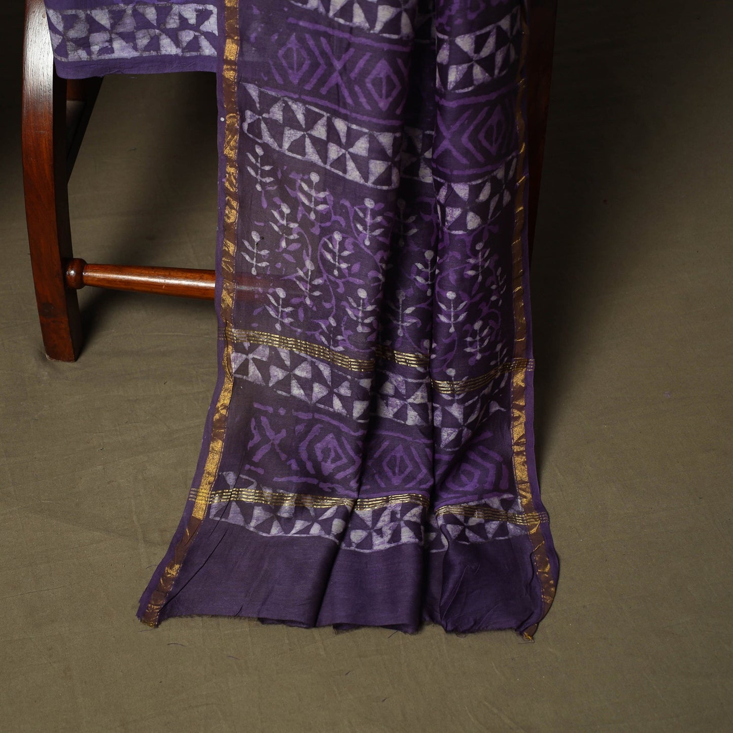 Chanderi silk hand block bagru print 3pc unstitched dress