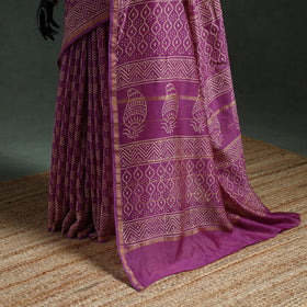 Chanderi silk hand block batik print saree 74 - handcrafted