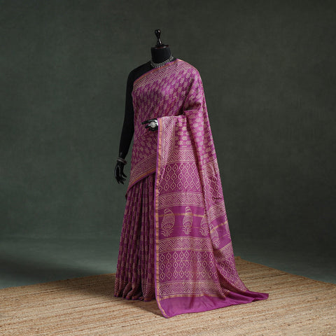 Chanderi silk hand block batik print saree 74 - handcrafted