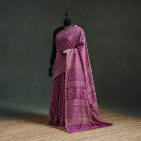 Chanderi silk hand block batik print saree 74 - handcrafted