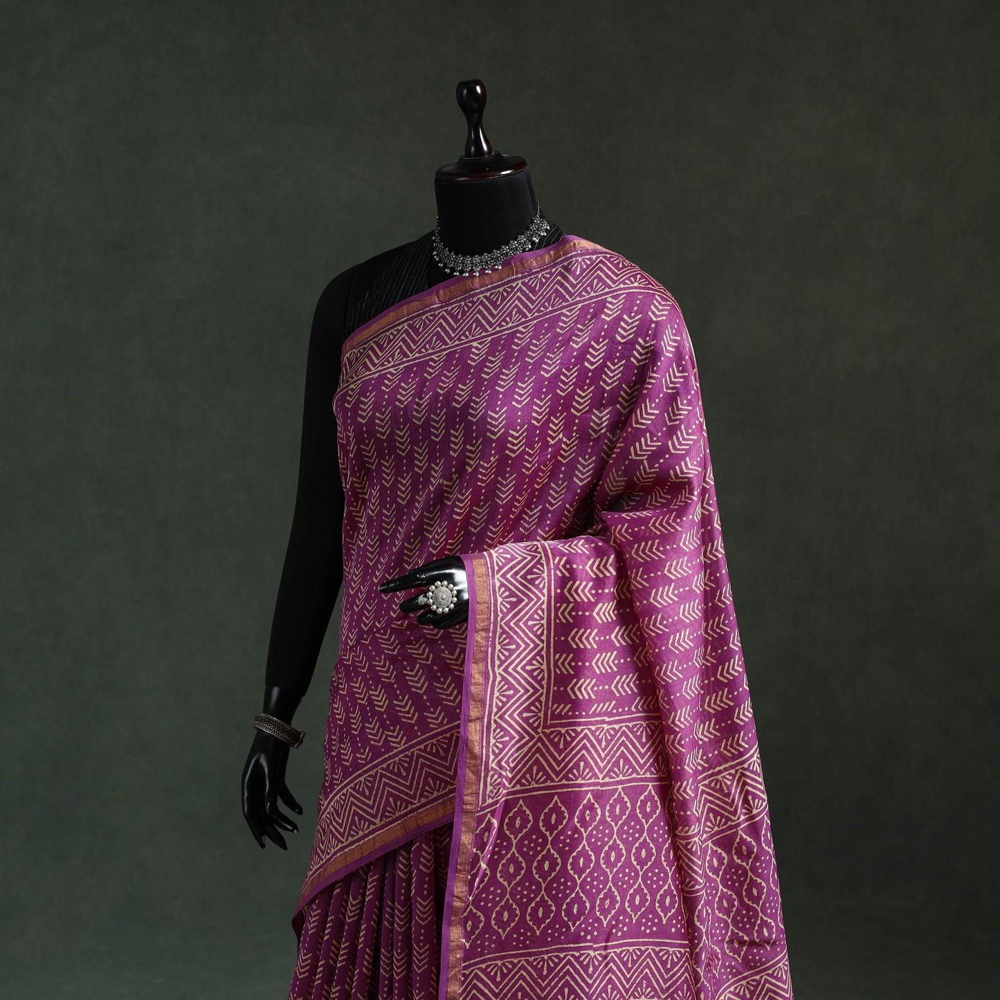 Chanderi silk hand block batik print saree 74 - handcrafted