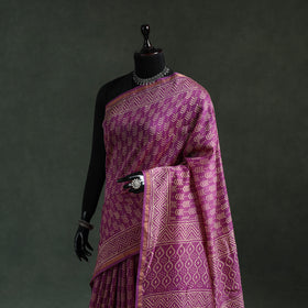 Chanderi silk hand block batik print saree 74 - handcrafted