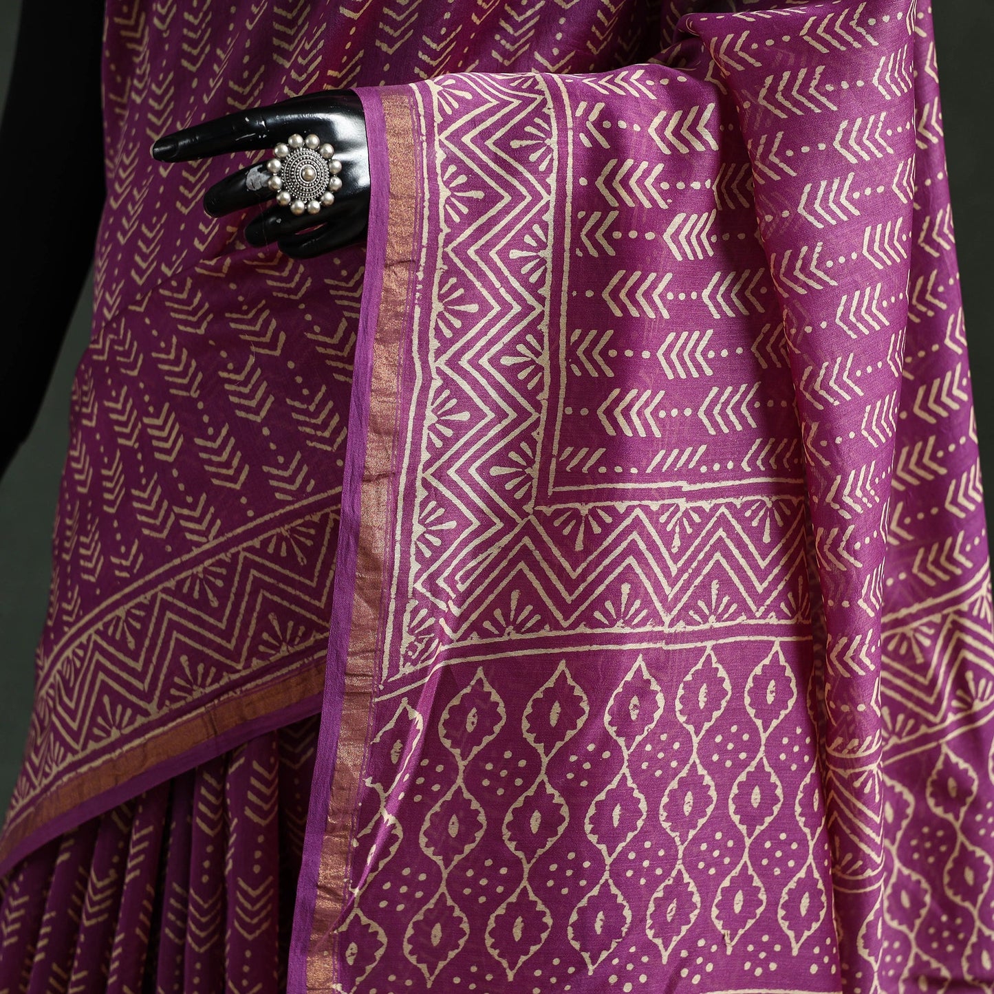 Chanderi silk hand block batik print saree 74 - handcrafted