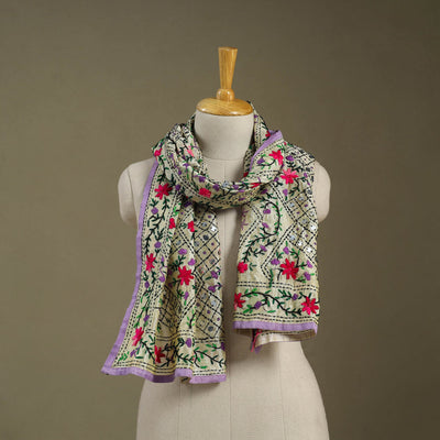 Purple Chanderi Silk Hand Embroidered Stole