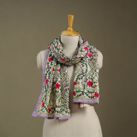 Purple Chanderi Silk Hand Embroidered Stole