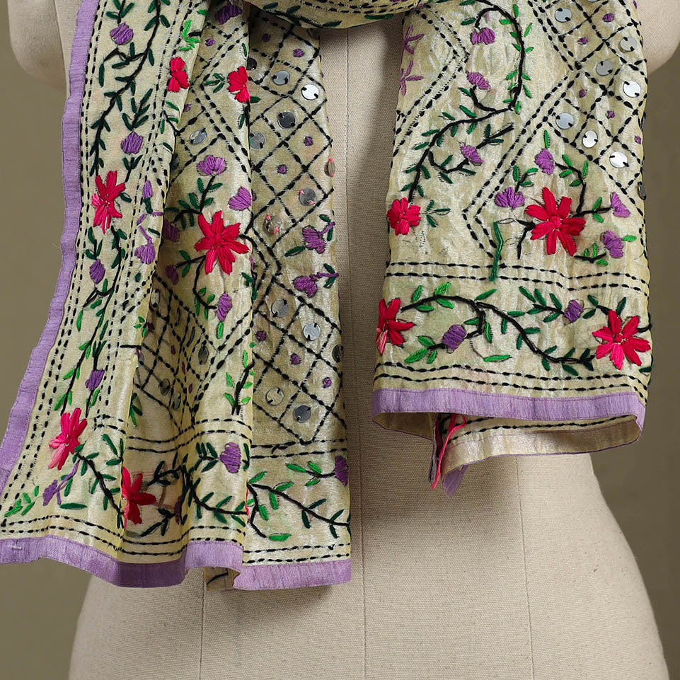 Purple Chanderi Silk Hand Embroidered Stole