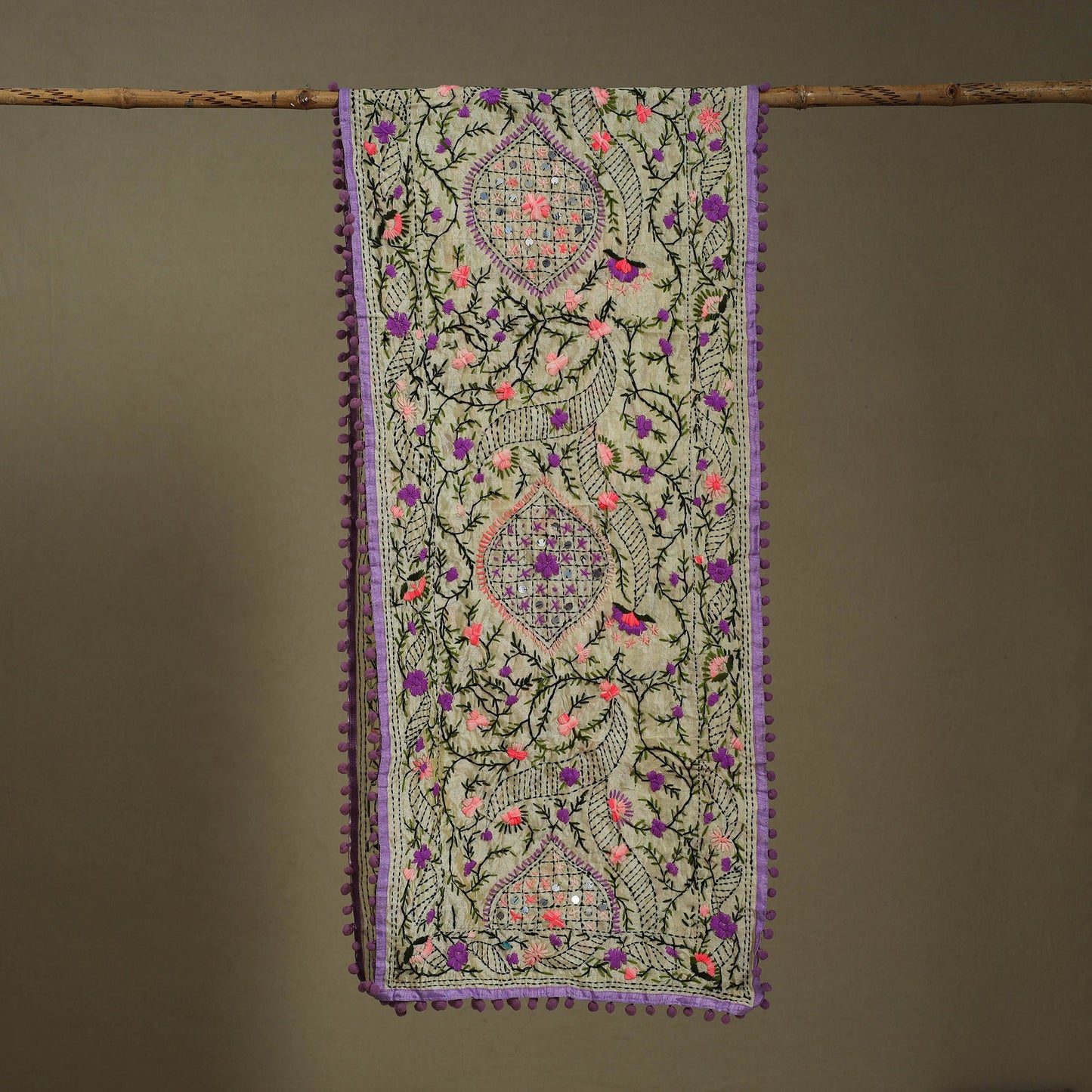 Buy Chanderi Silk Phulkari Hand Embroidered Stole