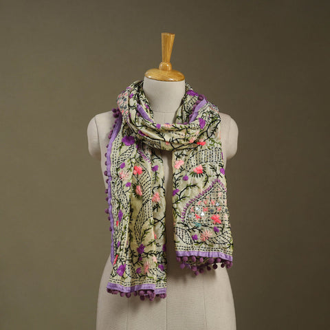 Buy Chanderi Silk Phulkari Hand Embroidered Stole