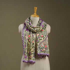 Buy Chanderi Silk Phulkari Hand Embroidered Stole