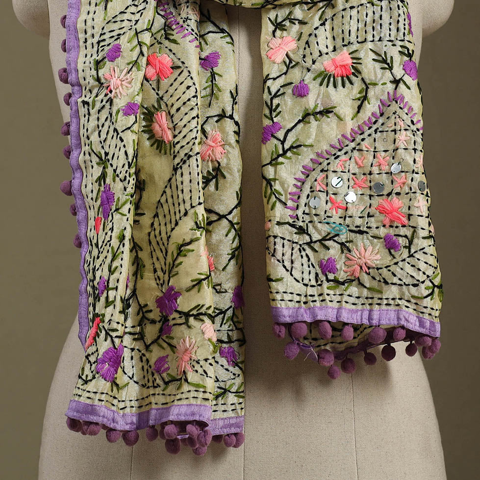 Buy Chanderi Silk Phulkari Hand Embroidered Stole