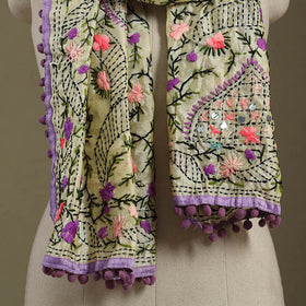 Buy Chanderi Silk Phulkari Hand Embroidered Stole