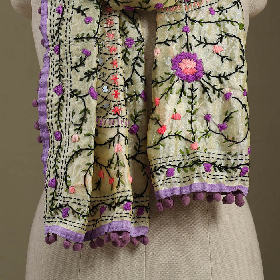  Chanderi Silk Hand Embroidered Stole