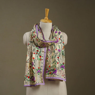 Purple Chanderi Silk Hand Embroidered Stole