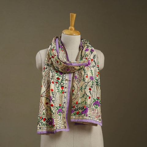 Purple Chanderi Silk Hand Embroidered Stole