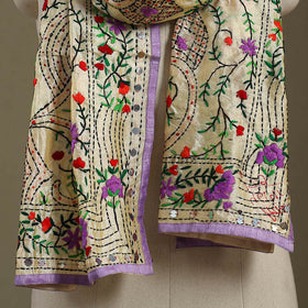 Purple Chanderi Silk Hand Embroidered Stole
