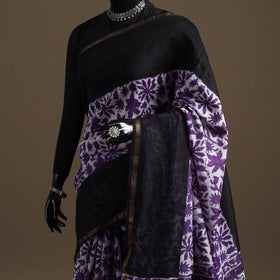 Chanderi silk hand sanganeri saree with zari border 01