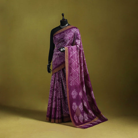 Chanderi silk nui shibori tie-dye saree with ghicha border