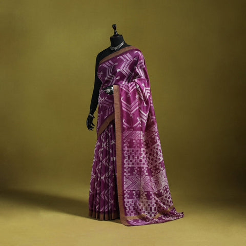 Chanderi silk nui shibori tie-dye saree with ghicha border