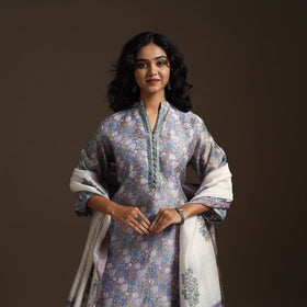 Purple - chanderi silk sanganeri suit set with dupatta